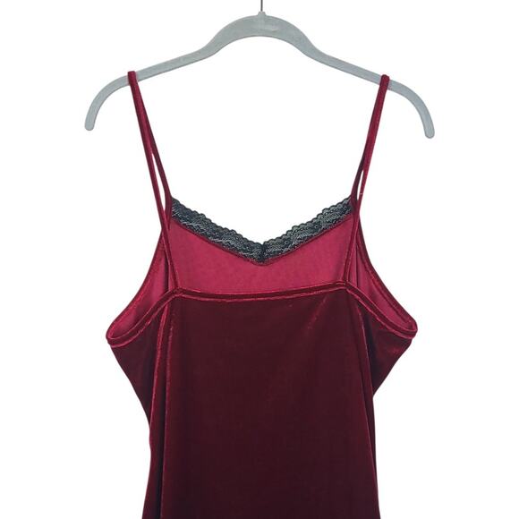 Burgundy Velvet XL Slip Dress Lace Trim Vampire Goth Whimsigoth Baddie Edgy - Picture 4 of 10